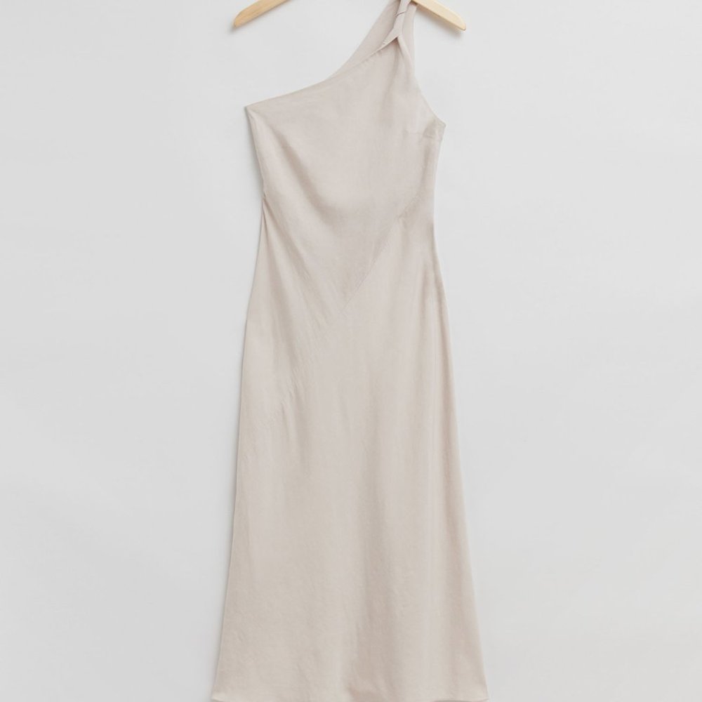 &Other Stories - One Shoulder Asymmetric Midi Dress - Beige - US 2